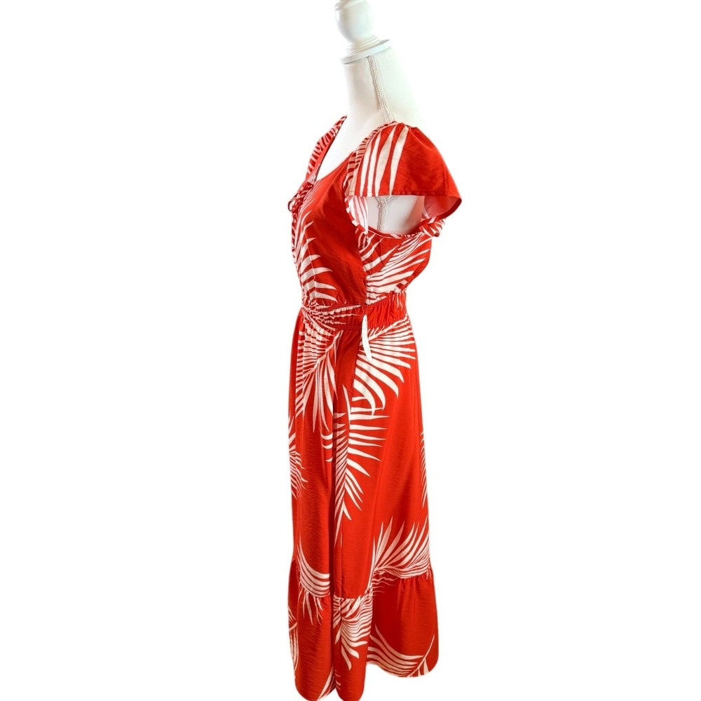Naif Women's Orange & White Palm Print Flutter Sleeve Maxi Dress Size M NWT - Picture 2 of 8